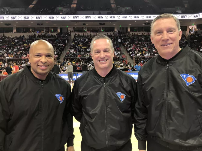 Doug Jones is the center referee at the 2020 SC State Basketball Championship game